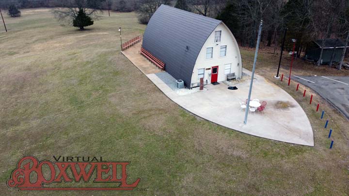 OA Lodge by drone, January 2023, front entrance